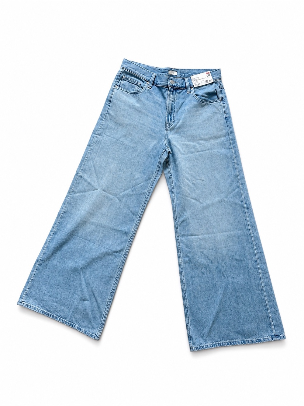 NWT Uniqlo Drapey Wide Flare Jeans Light Wash Blue Size 28